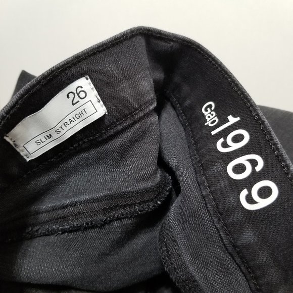 GAP jeans 26 Slim Straight Black Stone Wash denim stretch - Picture 14 of 15